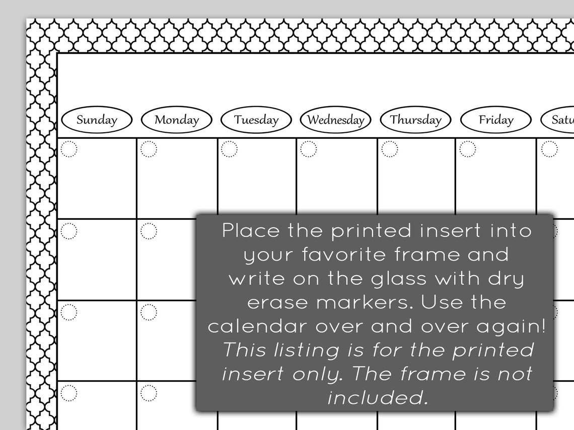 Monthly Calendar Insert Simply White Calendar Dry Erase Etsy