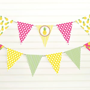 Pineapple Birthday Banner - Pineapple Luau Party - Pineapple Garland - Pink and Gold Birthday - Tropical Birthday - Printable Pennant Banner