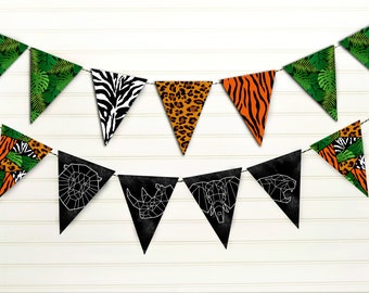 Jungle Pennant Banner - Safari Garland - Wild One Birthday - Zoo Animal Baby Shower - Décoration de fête d'été - In Two The Wild Party -