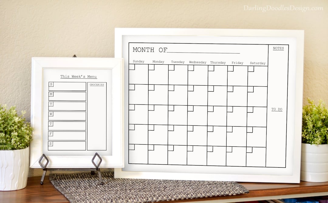 Monthly Calendar - Printable Calendar - Dry Erase Calendar - Menu ...