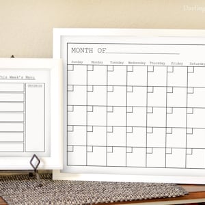 Monthly Calendar - Printable Calendar - Dry Erase Calendar - Menu Planner - 2018 Wall Calendar - Command Center - Meal Planning- Weekly Menu