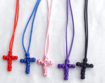 Collar con cruz tejida a mano, estilo católico, colgante de cruz cristiana con cinta, collar de oración ajustable, regalo de bautismo, adorno religioso.