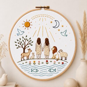 Genesis Creation Embroidery Pattern PDF God Creates Heaven and Earth Bible Story Christian Hand Embroidery A4 A3 Printable Download