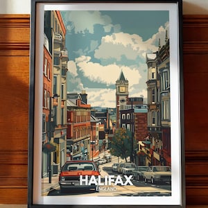 Konsttryck med staden Halifax - Väggkonstposter med Halifax Storbritannien, väggkonstdekoration med England