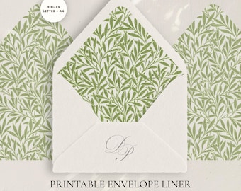 Fodera per busta con motivo salice verde, inserto botanico stampabile per matrimonio, motivo a foglie di salvia in formato PDF, formato A4 + US Letter, 9 misure
