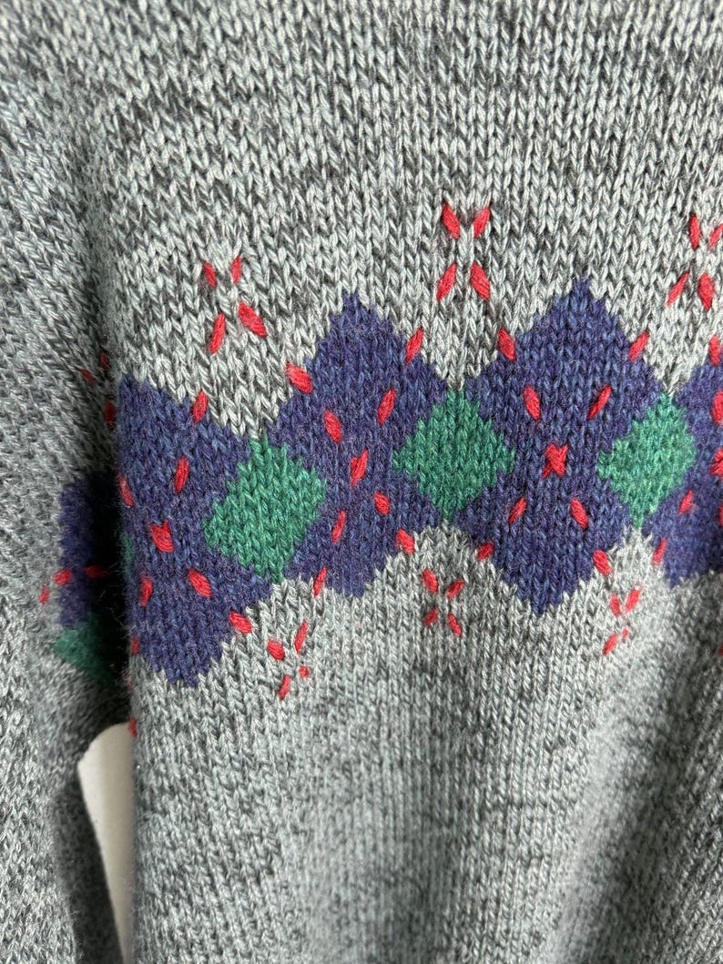 Pull en tricot gris vintage Brian MacNeil, motif à losanges des années 80 Grand-père Core Large image 3