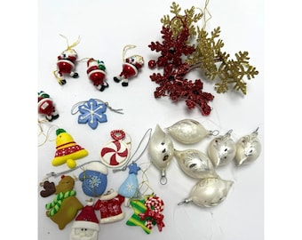 Lot de décorations de Noël vintage, mélange de verre, résine, plastique, décoration de Noël 2 pouces
