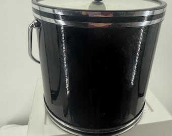 Vintage Black Ice Bucket Mid Century Barware Chrome Trim Lucite Acrylic
