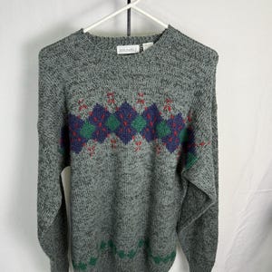 Pull en tricot gris vintage Brian MacNeil, motif à losanges des années 80 Grand-père Core Large image 2