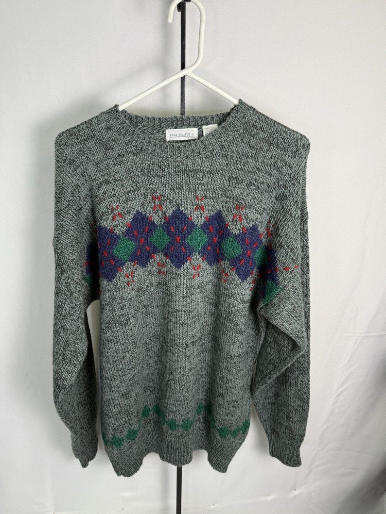 Pull en tricot gris vintage Brian MacNeil, motif à losanges des années 80 Grand-père Core Large image 2