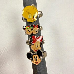 Mickey Mouse Disney Enamel Rings Lot Minnie Tweety Adjustable Metal image 1