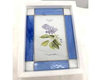 Cadre photo en vitrail Poinçon Marjolein Bastin floral bleu blanc 4 x 6