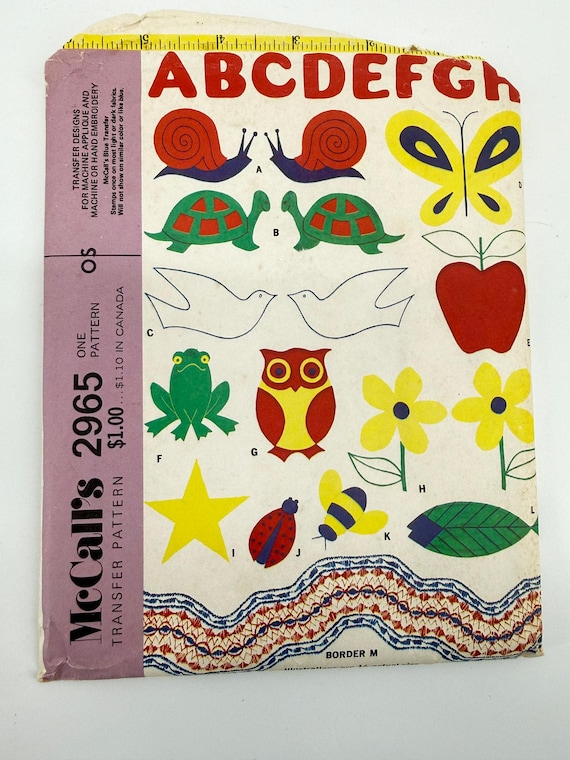 Vintage 1971 McCalls 2965 Embroidery Transfer Pattern Animals Flowers Borders