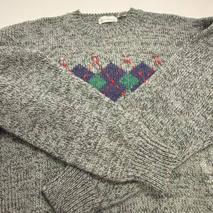 Pull en tricot gris vintage Brian MacNeil, motif à losanges des années 80 Grand-père Core Large image 9