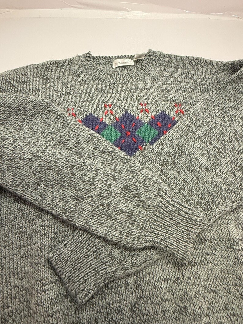 Pull en tricot gris vintage Brian MacNeil, motif à losanges des années 80 Grand-père Core Large image 9