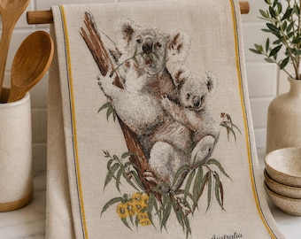 Vintage Australia Koala Linen Tea Towel Souvenir Kitchen Towel Wall Hanging