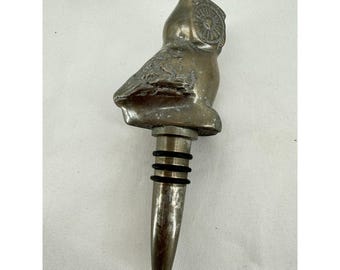 Owl Wine Bottle Stopper Pewter Metal Barware Kitchen Decor Gift 5 Inch