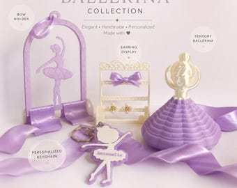 Ballerina Geschenk-Set | Personalisierte Ballett-Kollektion | Schleifen • Ohrring Display • Benutzerdefinierte Schlüsselbund • Sensorische Ballerina