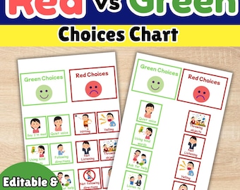 Red Green Choices Chart, Good vs Bad Behavior Visual Support Sorting Activity, SEL Printable, Preschool Classroom Management Editable Canva