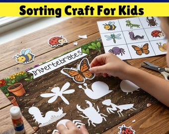 Animal Classification Sorting Craft for Kids, Vertebrates Invertebrates Printable Activity, Cut Paste Worksheet, Homeschool Science Lesson
