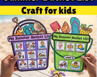 Sommer Bucket List Craft für Kinder, SPED Autismus Sommer Visuelle Ablaufplan Aktivitätskarten| Beach Bucket Vorlage | Ausmalbild zum Jahresende zum ausdrucken