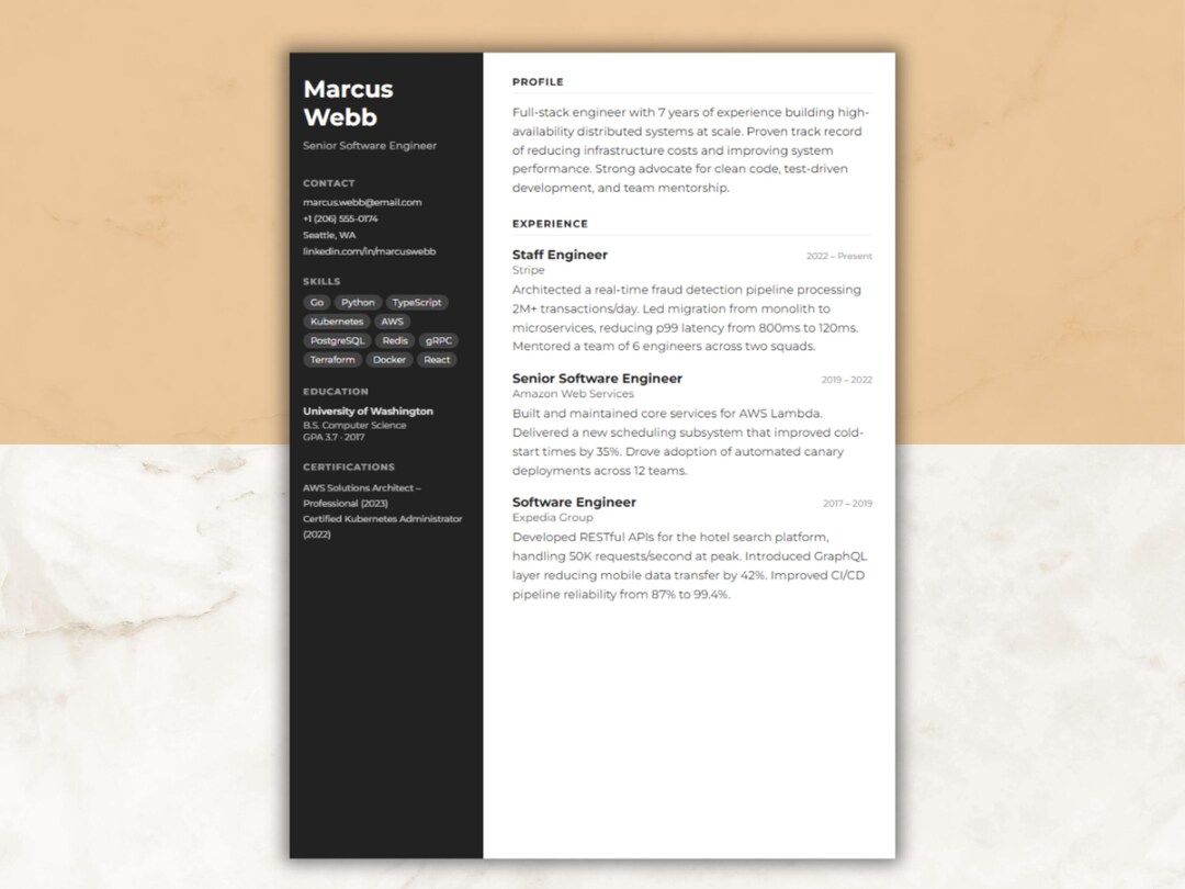 Minimalist Resume Template PDF | Instant Download | Modern CV for Tech ...