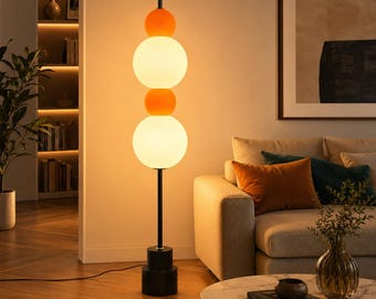 Orange Globe Floor Lamp, RGB Dimmable LED Standing Light, Mid-Century Modern Home Decor