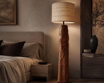 Handmade Ceramic Floor Lamp, Tall Brown Sculptural Standing Light, Rustic Contemporary Decor