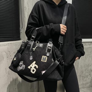 Patch Nylon Duffle Tote Bag, Detachable Mini Pouch Crossbody Bag