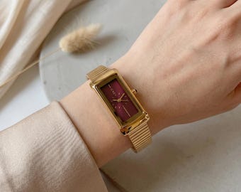 Montre vintage réglable à cadran rouge pour femme, 3 modèles