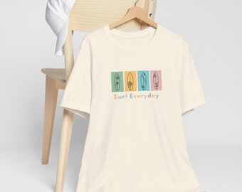 Surf Everyday Surfboard ,Pastel Beach Graphic Bella + Canvas T-Shirt
