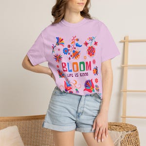 Bloom floral typography T-shirt | Life Is Good colorful flower design | Flower t shirt Orchid