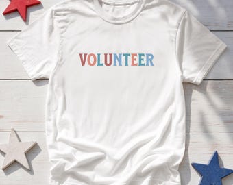 Volunteer text T-Shirt | Colorblock letters, Casual volunteer tee