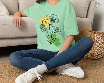 Yellow Watercolor Floral Tee | Flower Illustration T-Shirt