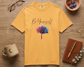 Be Yourself Flower T-Shirt | Two-Tone Floral Graphic, Inspirational Quote