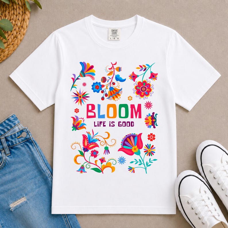 Bloom floral typography T-shirt | Life Is Good colorful flower design | Flower t shirt White
