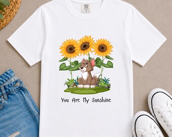 Sunflower Corgi Puppy T-Shirt | Hand-Drawn Pet Illustration, Garment-Dyed Tee