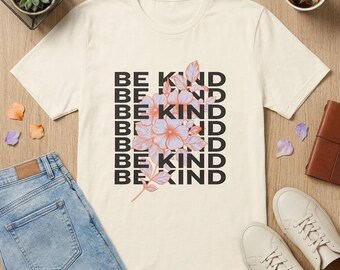 Be Kind Floral Repeat T-Shirt | Cherry Blossom Typography