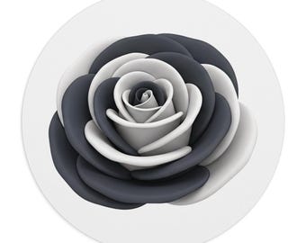 Monochrome Rose Mouse Pad | Black White Floral Desk Mousepad