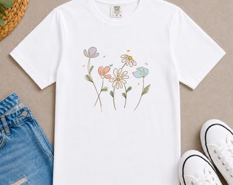 Wildflower Bouquet T-Shirt | Delicate Hand-Drawn Floral Illustration