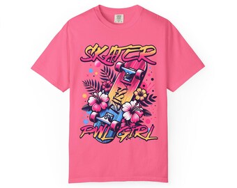 Comfort Colors Skater PNW Girl T-shirt | Floral Skateboard Graphic