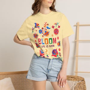 Bloom floral typography T-shirt | Life Is Good colorful flower design | Flower t shirt Banana