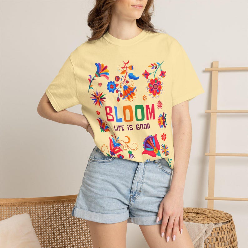 Bloom floral typography T-shirt | Life Is Good colorful flower design | Flower t shirt Banana