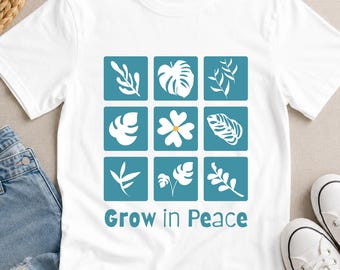 Grow in Peace Plant Grid T-Shirt | Botanical Graphic Tee