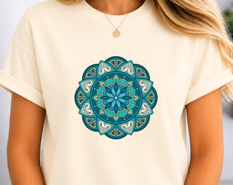 Unisex Garment-Dyed T-shirt | Blue Mandala | Vibrant Colors