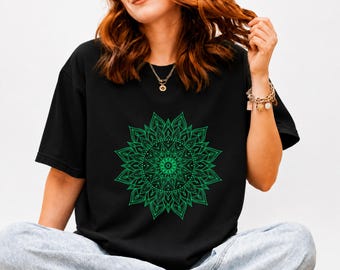 Mint Floral Mandala Tee | Boho Geometric Flower Shirt