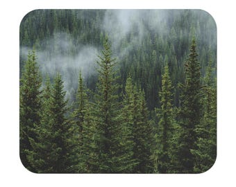 Misty Evergreen Forest Mouse Pad | Pine Tree Desk Mat