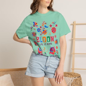 Bloom floral typography T-shirt | Life Is Good colorful flower design | Flower t shirt Island Reef