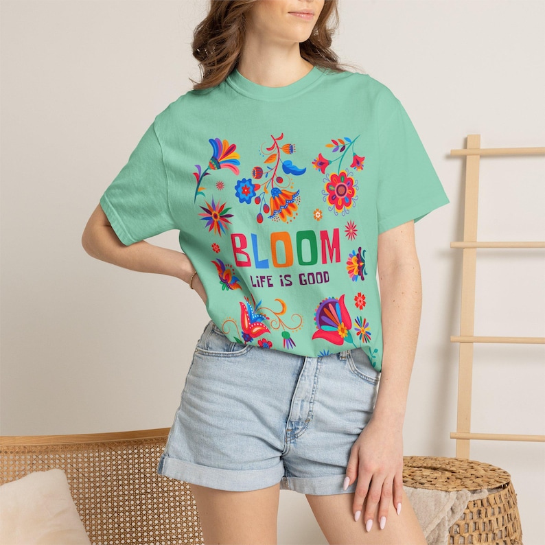 Bloom floral typography T-shirt | Life Is Good colorful flower design | Flower t shirt Island Reef