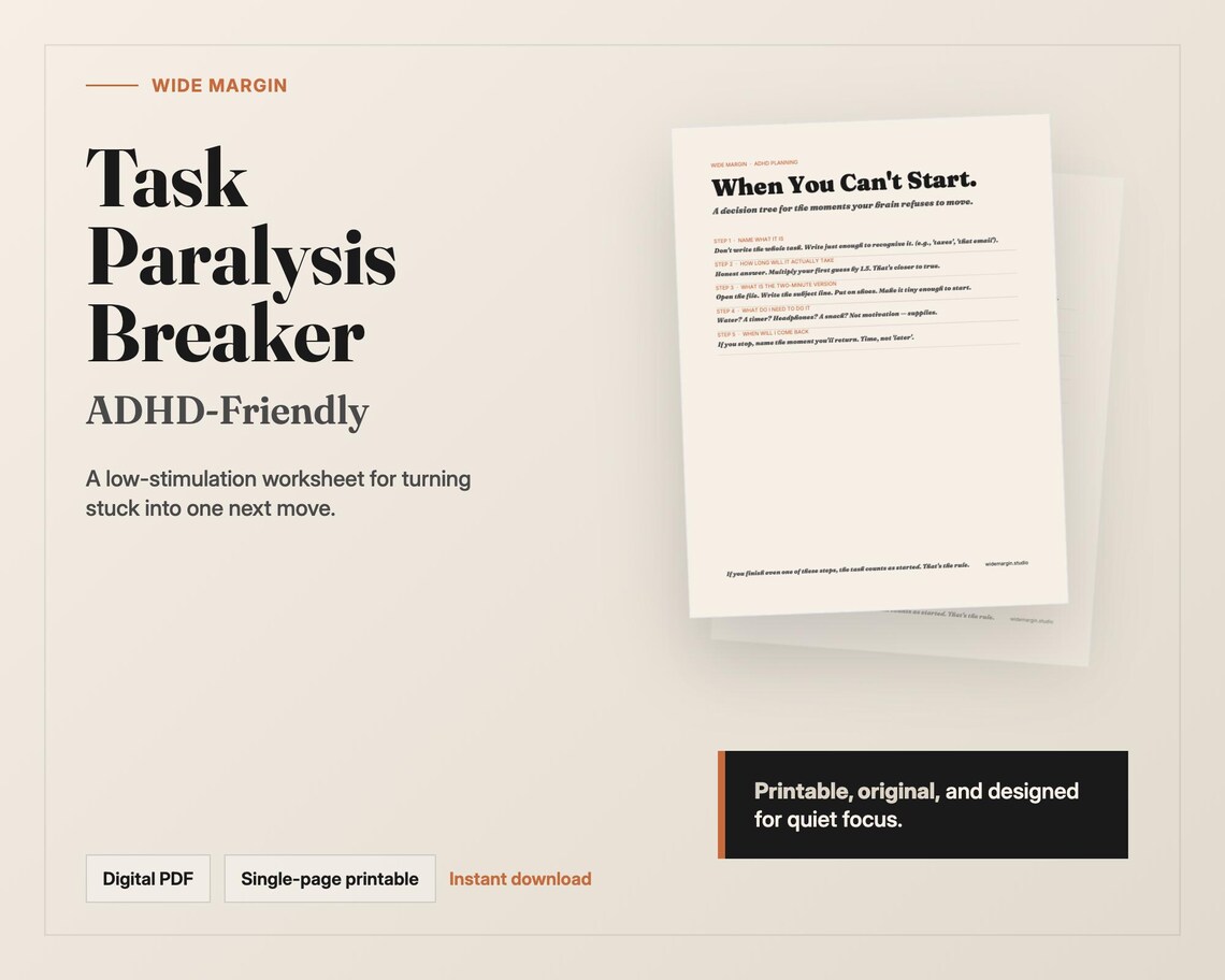 Task Paralysis Pdf Task Paralysis Breaker Printable, Adhd-friendly Get Unstuck PDF - Etsy
